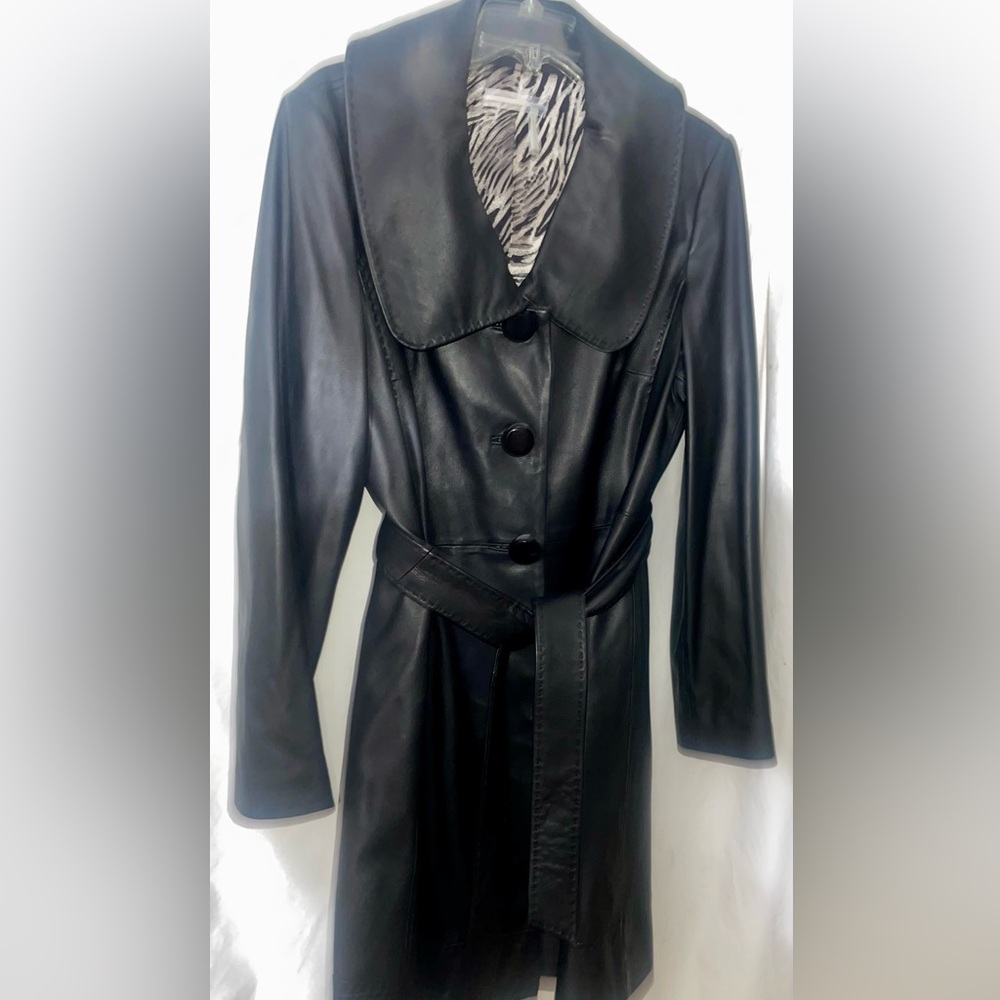 Black Leather Button Down Jacket Tie Waist By Classiques Entier  Women’s XL